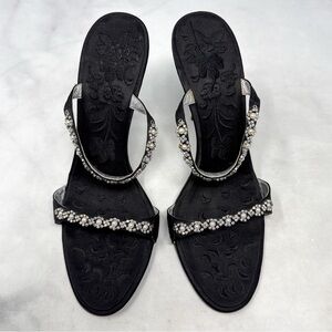 Giuseppe Zanotti Vicini Vintage Y2K Silk Satin Rhinestone Slide Mule Sandal Heel